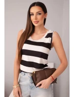 Dámská viskózová halenka bez rukávů v barevných pruzích černý + béžový