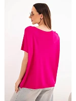 Dámská viskózová oversize halenka s krátkým rukávem a kulatým výstřihem fuchsiová Dámská viskózová oversize halenka s krátkým rukávem a kulatým výstřihem fuchsiová