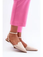 Šněrovací baleríny z ekokože s špičatými špičkami světle béžové Ellesara