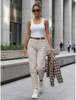 Dámské džíny mom fit s vysokým pasem a páskem béžové FashionStreet UY2918