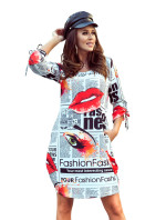 SOPHIE - Pohodlné dámské oversize šaty s novinovým vzorem 281-1