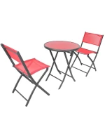 SADA BALKONOVÉHO NÁBYTKU KULATÝ STŮL A 2 SKLÁDACÍ ŽIDLE ČERVENÁ