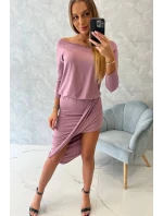 Asymetrické šaty s 3/4 rukávy, tmavě růžové
