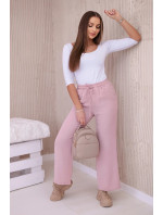 Kalhoty se širokými nohavicemi a zavazováním pudrově růžová