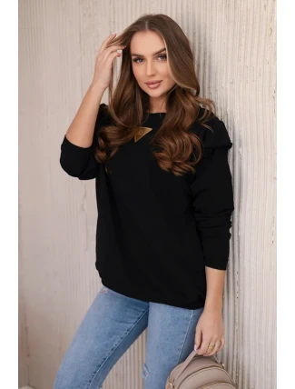 Bavlněná halenka s volánky na ramenou černý Bavlněná halenka s volánky na ramenou černý