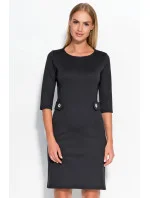 Dámské šaty značkové zdobené v pase knoflíky středně dlouhé černé - Černá - Makadamia Dámské šaty značkové zdobené v pase knoflíky středně dlouhé černé - Černá - Makadamia