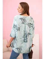 Dámská bavlněná blůza s ohrnutým rukávem a vzorem paisley mátová