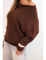 Dámský asymetrický viskózový svetr netopýří čokoládový