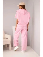 Dámská souprava máslová mikina s kapucí a volné kalhoty se šňůrkou cukrově růžová