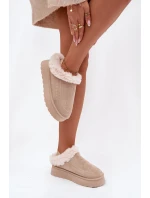 Dámské sněhule na platformě s kožíškem a dekorativním prošíváním – světle béžové Arelina