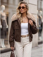 Dámská zimní bunda z semiše s kožešinou, hnědá, FashionStreet TY5694