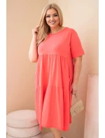Dámské bavlněné šaty Plus Size s krátkým rukávem a volánem malinová