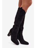 Dámské Kozaki Na Slupe Z Eko Zamszu Černé Prisca