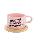 RANNÍ PTÁČE BEZ KÁVIČKY NIKAM NEDOSKÁČE - růžový hrníček makronka 200 ml