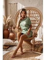 240-10 ROXI pohodlné šaty s asymetrickou sukní a páskem - pistáciová barva