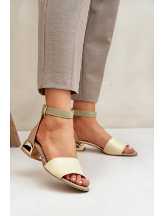 Kožené sandály na zlatém podpatku béžové Laura Messi 2143