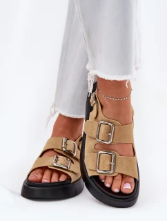 Semišové Dámské Sandály S Přezkami Big Star RR274665 Béžové