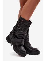 Dámské kozačky s ohnutým horním lemem do půl lýtka s páskem Černé Darisa