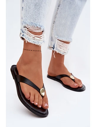 Dámské ploché žabky s zlatým detailem Černé Tella