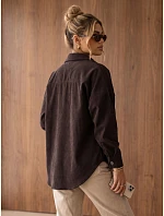 Dámská oversize košilová bunda z kordového materiálu v čokoládové barvě FashionStreet TY6054 Dámská oversize košilová bunda z kordového materiálu v čokoládové barvě FashionStreet TY6054