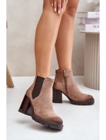 Zateplené dámské botky na podpatku z eko semiše béžové Vinceza 58356