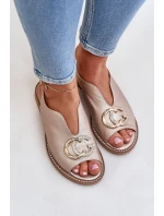 Kožené sandály na plochém podpatku s ozdobou Laura Messi 2865 Zlaté