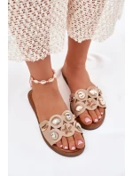 Dámské Pantofle Na Plochém Podpatku Se Zlatými Připínáky Béžové Nalothiel