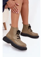 Zateplené dámské kozačky na platformě s šněrováním zelené Harmine