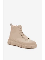 Dámské zateplené kotníkové tenisky na platformě SS274535 Světle béžová - Big Star