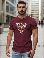 Pánské bavlněné tričko s potiskem HOT ROD GARAGE maroon FashionStreet NX5093R