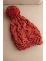 Dámská zimní čepice vlněná s hrubým copánkovým vzorem K458 rezavá