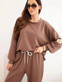 Dámský máslový komplet s volnou mikinou a kalhotami s nápisem LOVE čokoládový