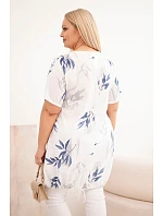 Dámská bavlněná halenka Plus Size s krátkým rukávem a vázáním dole bílá
