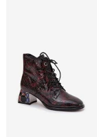 Lakované dámské kotníky z pravé kůže na podpatku s krystaly Artiker 57C0130 bordó