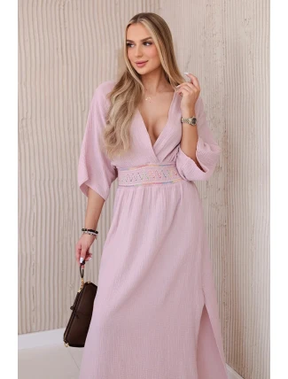 Mušelínové šaty s výšivkou v pase tmavě růžová