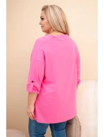 Dámská blůza Plus Size s bavlnou volného střihu s vodním výstřihem světle růžová