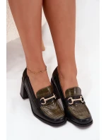 Dámské polobotky na podpatku s výstupkem a zlatým detailem Zeleno-černé Novella