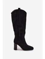 Dámské Kozaki Na Slupe Z Eko Zamszu Černé Prisca