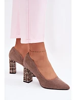 Semišové lodičky na ozdobném podpatku Sergio Leone PB216 světle hnědé