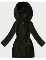Vlněná bunda typu alpaka v army barvě s kapucí (W214#)