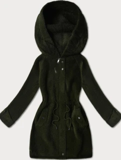 Vlněná bunda typu alpaka v army barvě s kapucí (W214#)