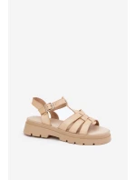 Eko Kožené Sandály Dámské Na Platformě Béžové Nendales Eko Kožené Sandály Dámské Na Platformě Béžové Nendales