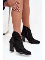 Dámské kotníčkové boty na podpatku z eko semiše černé Elvirae