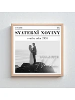 Personalizovaný magický fotoobraz v rámu - čtverec 20x20 - svatební noviny