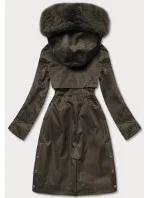 Dámská zimní bunda v khaki barvě s podšívkou z mechovité kožešiny (b537-11)