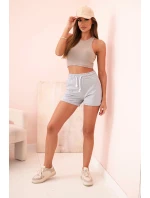 Dámské bavlněné šortky s gumou a vázáním v pase šedý melír Dámské bavlněné šortky s gumou a vázáním v pase šedý melír