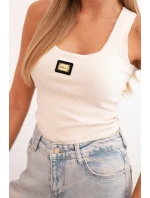 Dámská pruhovaná top na ramínkách s ozdobnou nášivkou béžová