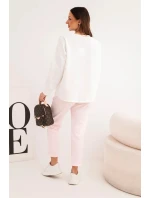 Dámský komplet máslový s kontrastní kapsou pudrově růžový