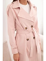 Dámský kabát vázaný v pase s límcem tmavý pudrový růžový Dámský kabát vázaný v pase s límcem tmavý pudrový růžový
