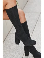 Dámské kozačky s prošitím na sloupkovém podpatku černé Brivana